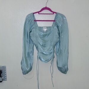 Nwot Line & Dot Light Blue Ruched Blouse